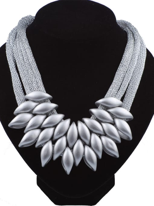 Silver Exaggerated Oval Beads Three-layer Alloy Necklace