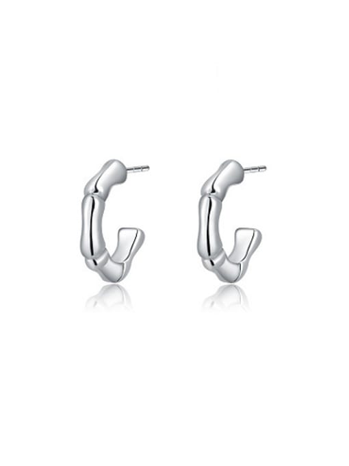 Ronaldo Delicate Platinum Plated Bamboo Shaped Stud Earrings 0