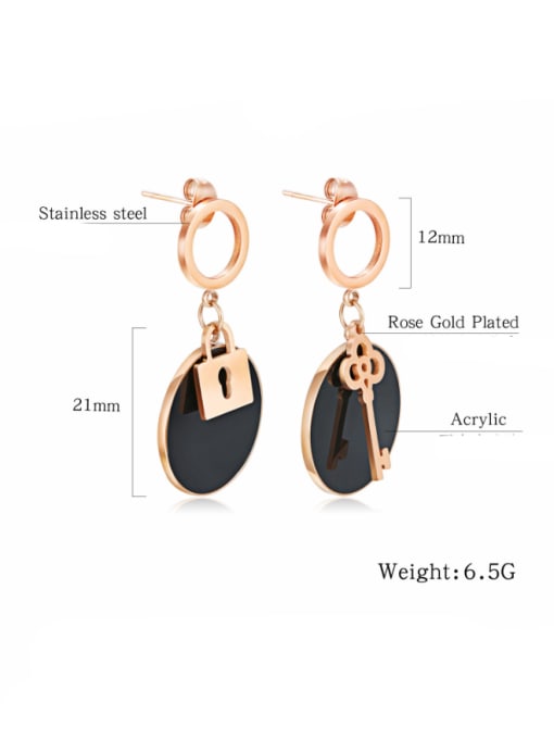 Open Sky Stainless Steel With Rose Gold Plated Personality Round With key and lock Stud Earrings 2