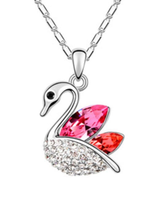 pink Fashion Little Swan Shiny austrian Crystals Alloy Necklace