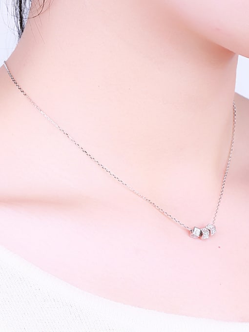 One Silver Simply Square Zircon Necklace 1