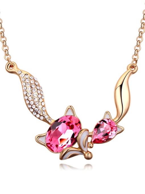 pink Fashion Double Fox Pendant austrian Crystals Alloy Necklace