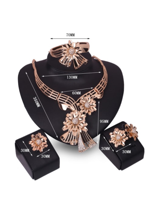 BESTIE Alloy Imitation-gold Plated Fashion Flowers Rhinestones Four Pieces Jewelry Set 2