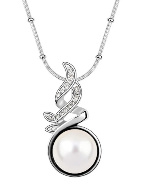 White Fashion Imitation Pearl Shiny Pendant Alloy Necklace