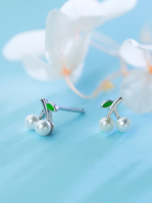 Rosh Elegant Cherry Shaped Artificial Pearl Stud Earrings
