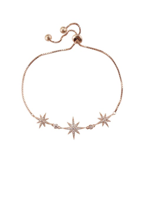 064 rose gold Copper With Cubic Zirconia Fashion Flower  adjustable Bracelets