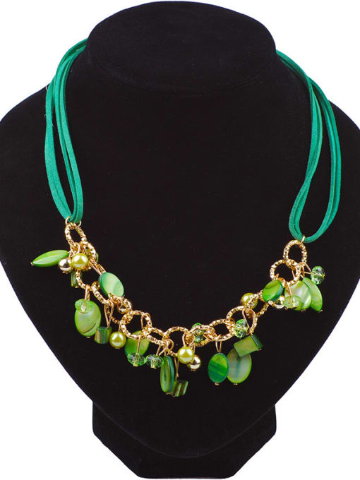 Green Bohemia style Colorful Resin Artificial Leather Necklace