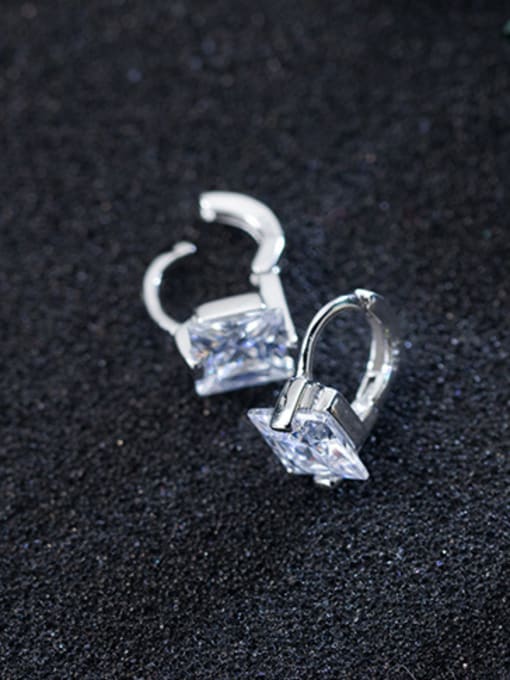 silver Temperament Gold Plated Square Shaped Zircon Clip Earrings