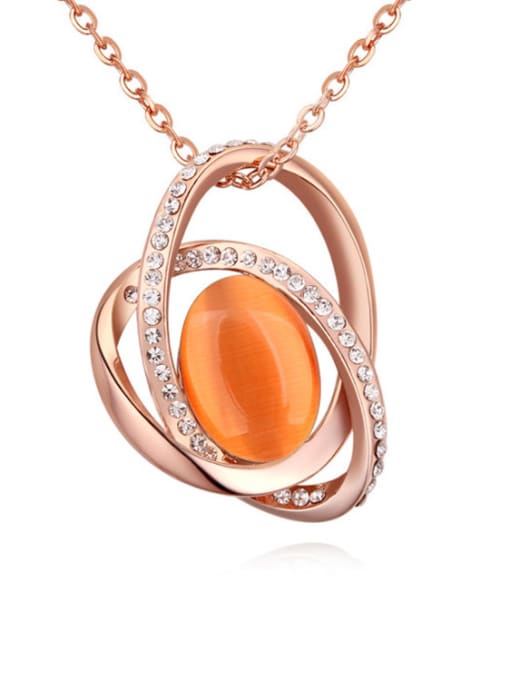 Orange Fashion Oval Opal Stone Tiny Crystals Pendant Alloy Necklace