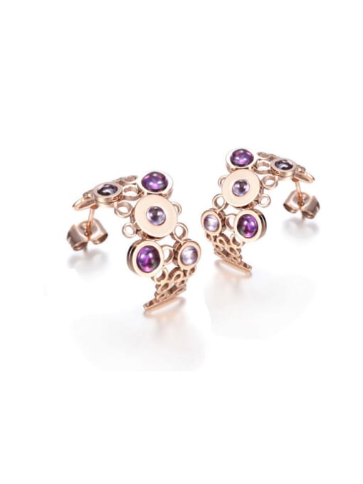 JINDING Rose Gold Stainless Steel Purple Opal stud Earring