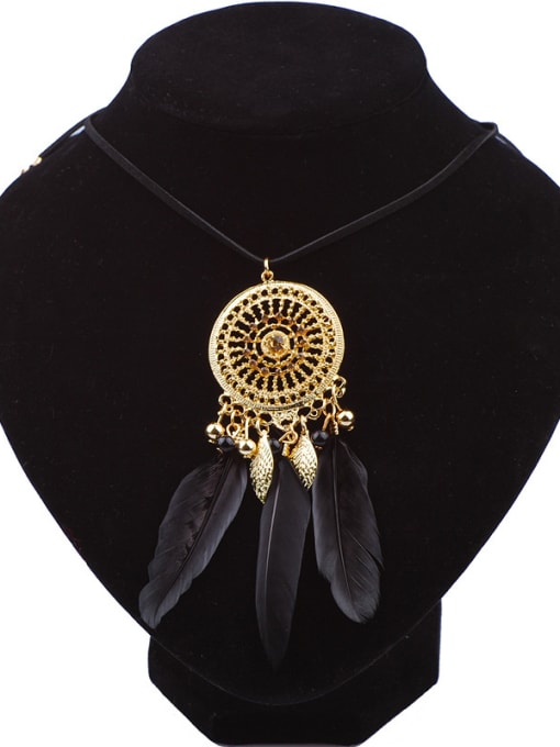 Black Bohemia style Exquisite Feathers Gold Plated Alloy Necklace