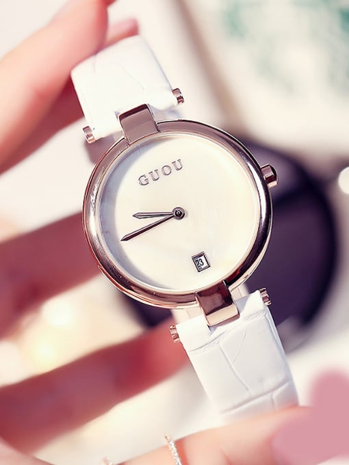 White GUOU Brand Simple Numberless Watch