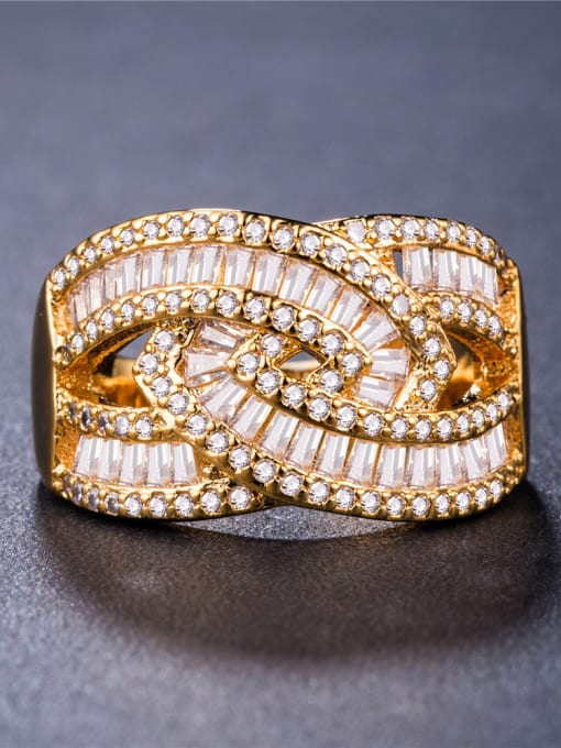 MATCH Copper With 18k Gold Plated Cubic Zirconia Trendy Cocktail Rings