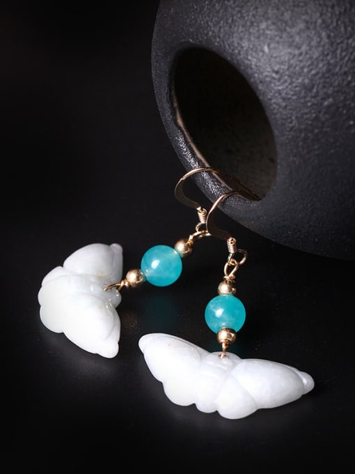 SILVER MI Creative Personality Jade Butterfly Hook Earrings 3