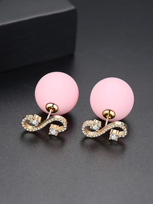 Pink-T02D21 Copper With 18k Gold Plated Trendy Ball Stud Earrings