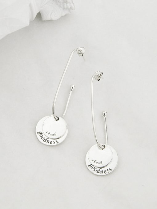 SHUI Vintage Sterling Silver With   Platinum Plated Simplistic Round Hook Earrings 3