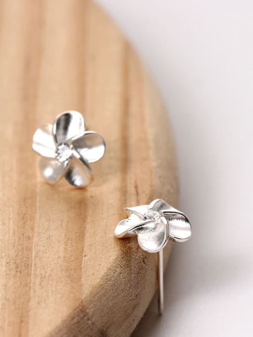 SILVER MI Tiny 925 Silver Flower Cubic Zircon Stud Earrings 2