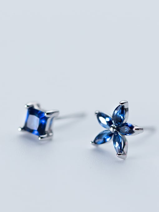 Rosh Exquisite Blue Flower Shaped Rhinestone Asymmetric Stud Earrings 0