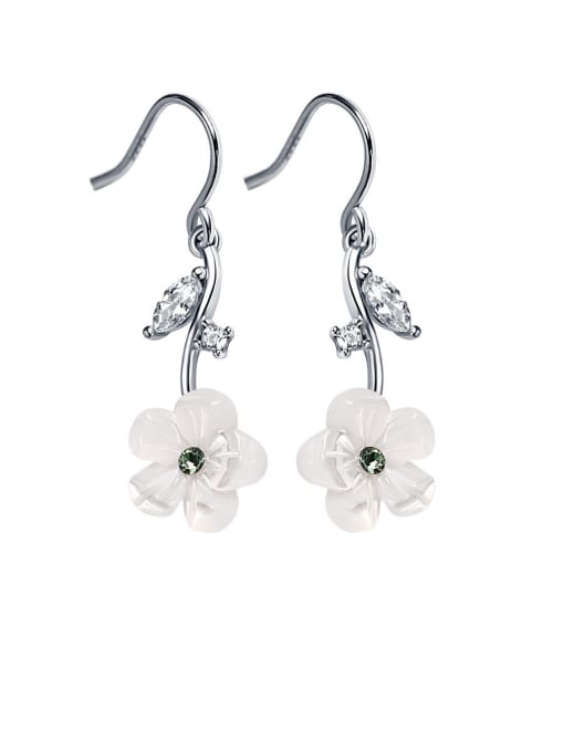 sliver 925 Sterling Silver With Resin Cute Flower Drop Earrings