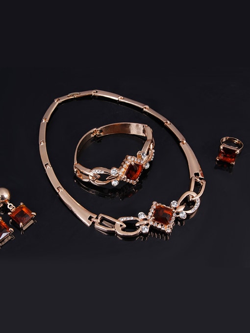 BESTIE Alloy Imitation-gold Plated Vintage style Square shaped Artificial Stones Four Pieces Jewelry Set 1