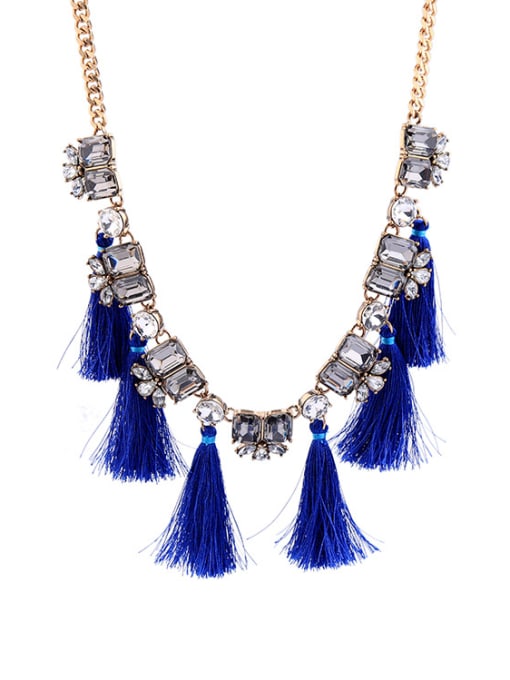 Blue -1 Alloy Individual Tassel Sweater Necklace