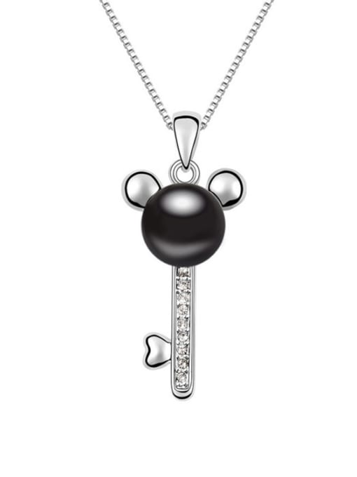 Black Fashion Imitation Pearl Mickey Key Alloy Necklace