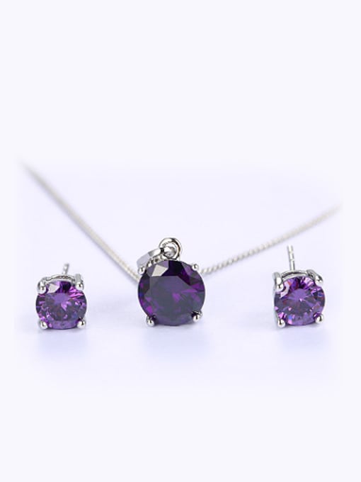 purple Copper Alloy White Gold Plated Simple style Two Pieces Zircon Jewelry Set