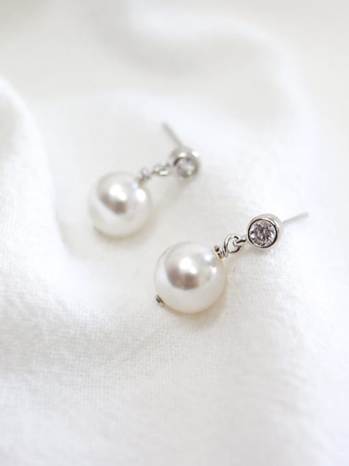 White Fashion Artificial Pearl Cubic Zircon Silver Stud Earrings