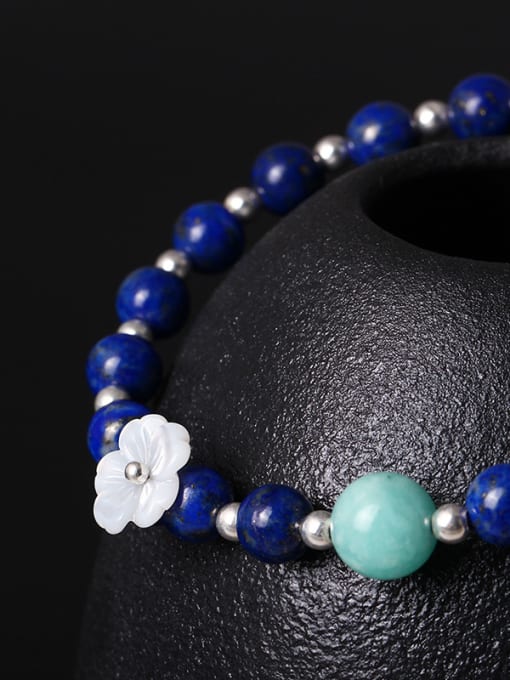 SILVER MI Shell Flower Lapis Lazuli Bracelet 1