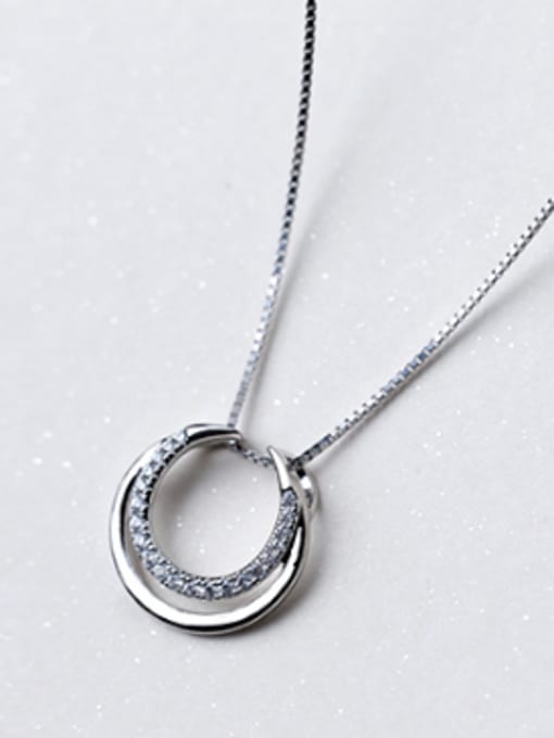 Rosh Simply Style Double Round Shaped Rhinestone S925 Silver Pendant