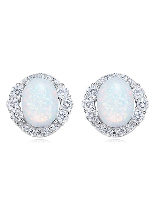 White Tiny Oval Opal stone Zirconias 925 Silver Stud Earrings