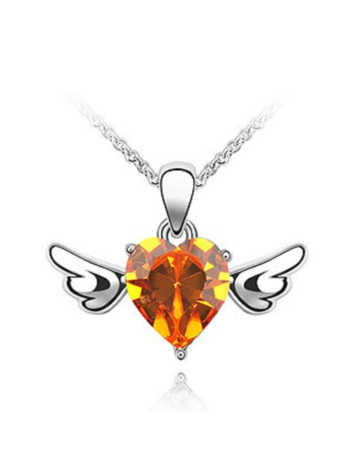 QIANZI Simple Heart austrian Crystal Little Wings Pendant Alloy Necklace
