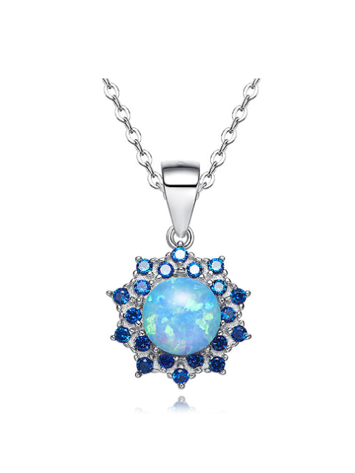 Blue Fashion Opal stone Cubic Zirconias 925 Silver Flowery Pendant