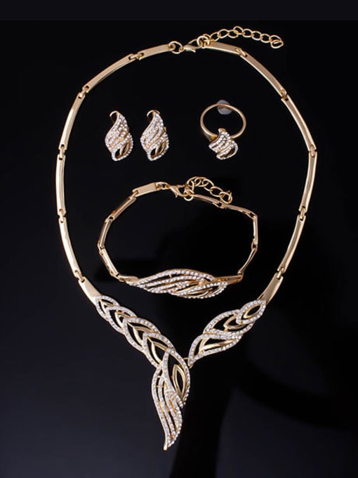 BESTIE Alloy Imitation-gold Plated Vintage style Leaf-shaped CZ Four Pieces Jewelry Set 1