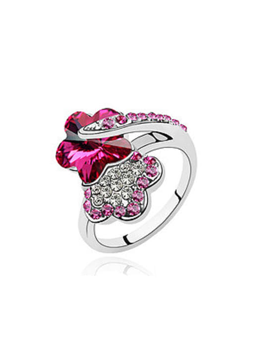 fuchsia Fashion Shiny austrian Crystals Flowery Alloy Ring