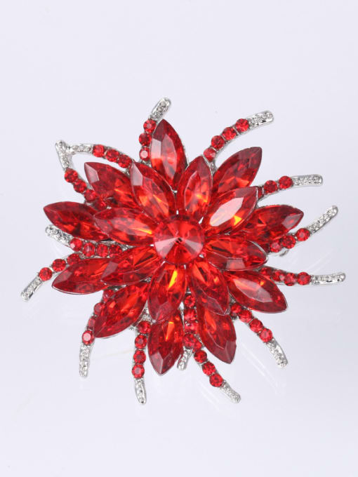 XD7938 RED Alloy With Platinum Plated Exaggerated Flower Brooches