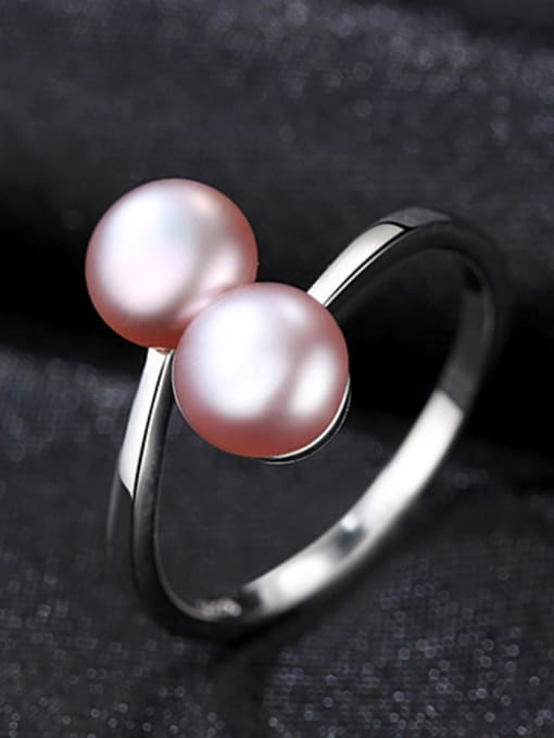 Purple Sterling Silver 6-7mm natural freshwater pearl free size ring