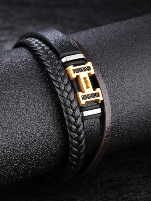 Open Sky Personalized Artificial Leather Woven Gold Plated Bracelet 2