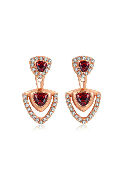 ZK Rose Gold Plated Red Garnet Triangle Shaped Drop Earrings 0