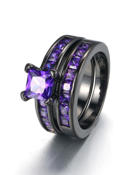 Ronaldo Purple Square Shaped Black Gun Plated Zircon Ring Set 2