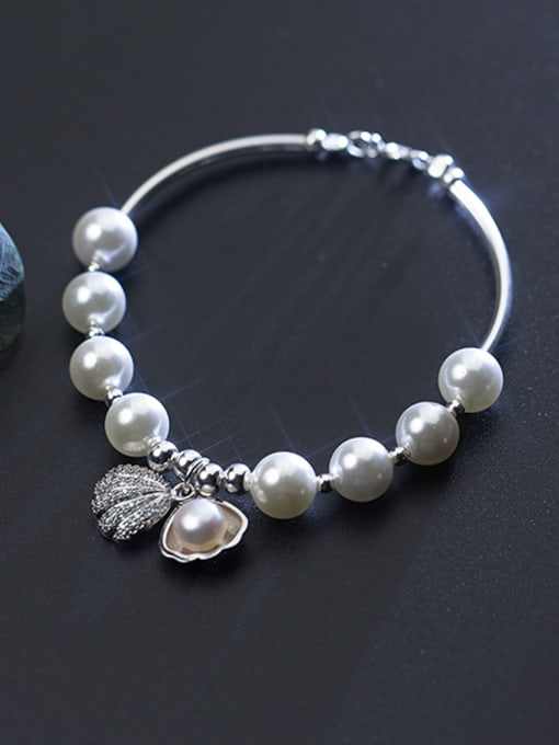 Rosh Elegant Shell Shaped Artificial Pearl S925 Silver Bracelet 0