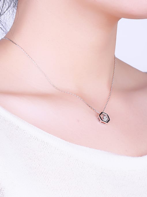 One Silver Hexagonal And Heart Necklace 1
