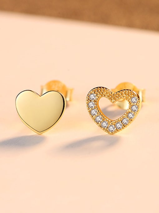 18K-gold 925 Sterling Silver With  Cute Heart-shaped  Stud Earrings