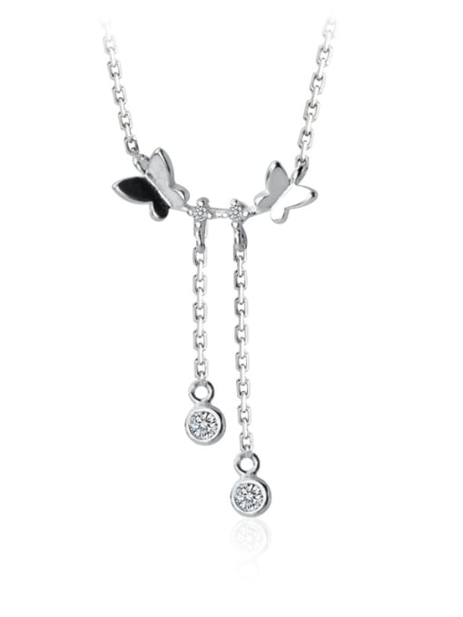 Rosh 925 Sterling Silver With Platinum Plated Simplistic Butterfly Necklaces 3