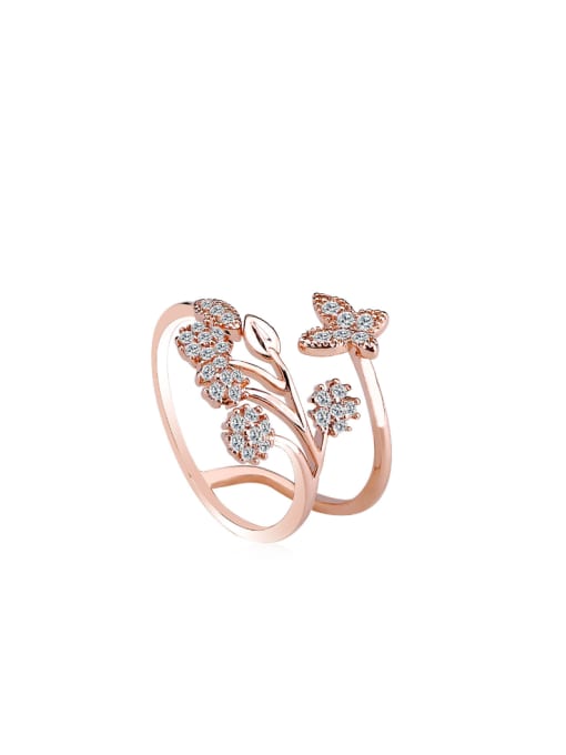 OUXI Women 18K Rose Gold Flower-shaped Zircon rings 0
