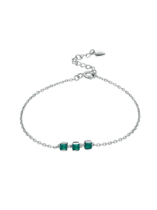 ZK Simple Natural Green Agate White Gold Plated Bracelet 0