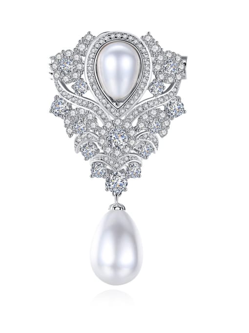 BLING SU Popular AAA zircon pearl flower breastplate gift 0