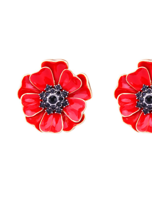 Red -1 Flower -shape Enamel Elegant Women Stud Earrings