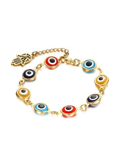 CONG Personality Colorful Stone Gold Plated Eye Shaped Titanium Bracelet 0