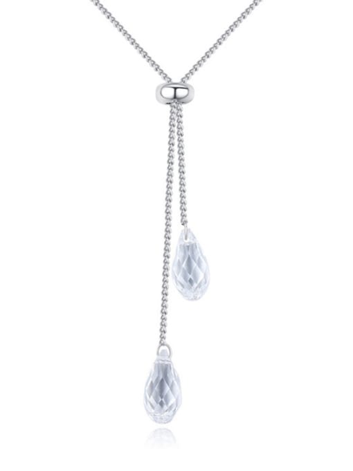 White Simple Water Drop austrian Crystals Platinum Plated Necklace